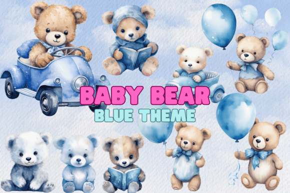 Download Watercolor Blue Baby Bear Clipart Bundle - Premium Bundle
