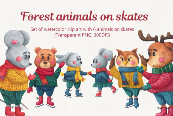 Download Watercolor Forest Animals on Skates - Watercolor forest animals Collection