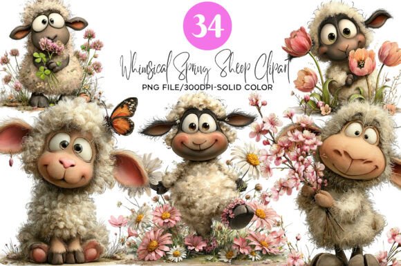 Download Whimsical Spring Sheep Clipart - Sheep Collection