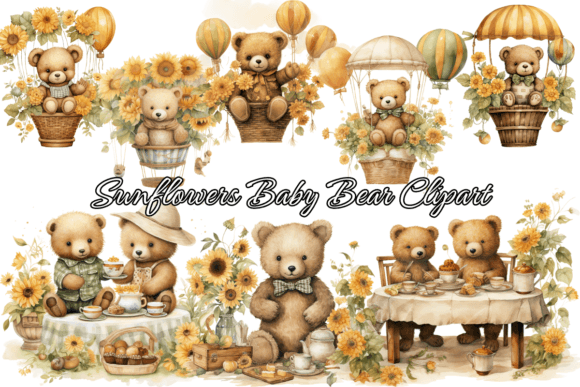 Download Sunflowers Baby Bear Clipart - Premium Bundle